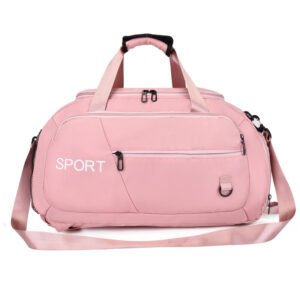 Oxford fitness gym bag with shoe compartment, multiple pockets, and single shoulder strap.