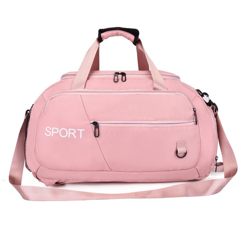 Oxford fitness gym bag with shoe compartment, multiple pockets, and single shoulder strap.