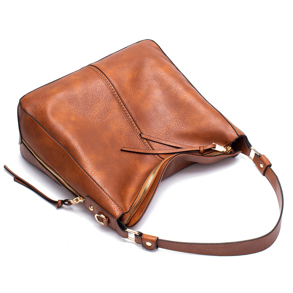 Women's large hobo shoulder bag with zipper and soft handle